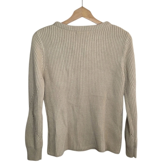 Elodie | Beige Tan Ribbed Lace Up Neckline Sweater Size Medium - Picture 5 of 5